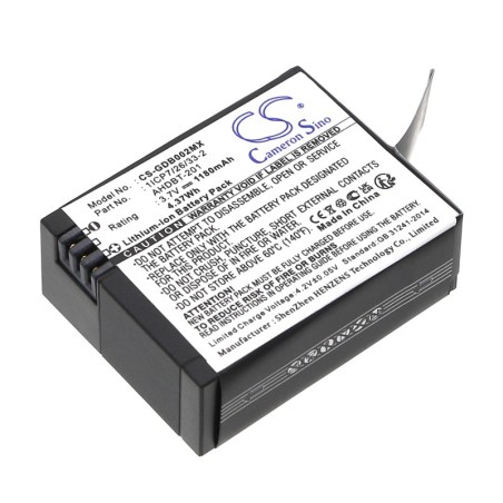 Batterie pour GoPro 601-00724-00A (1180 mAh/4.37 Wh, 3.7 V)