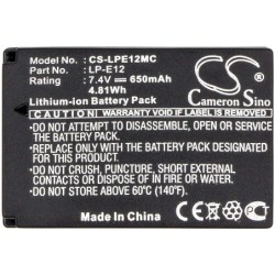 Batterie pour Canon EOS M2 (650 mAh/4.81 Wh, 7.4 V)