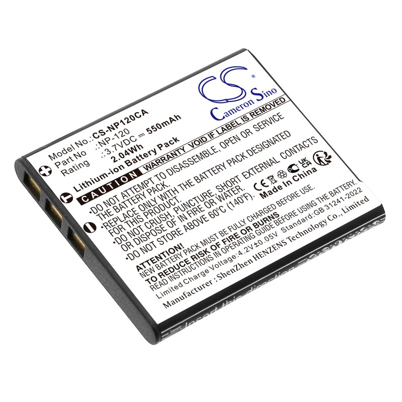 Batterie pour Casio NP-120DBA (550 mAh/2.04 Wh, 3.7 V)