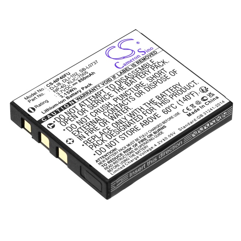 Batterie pour Pentax Optio WP (850 mAh/3.15 Wh, 3.7 V)