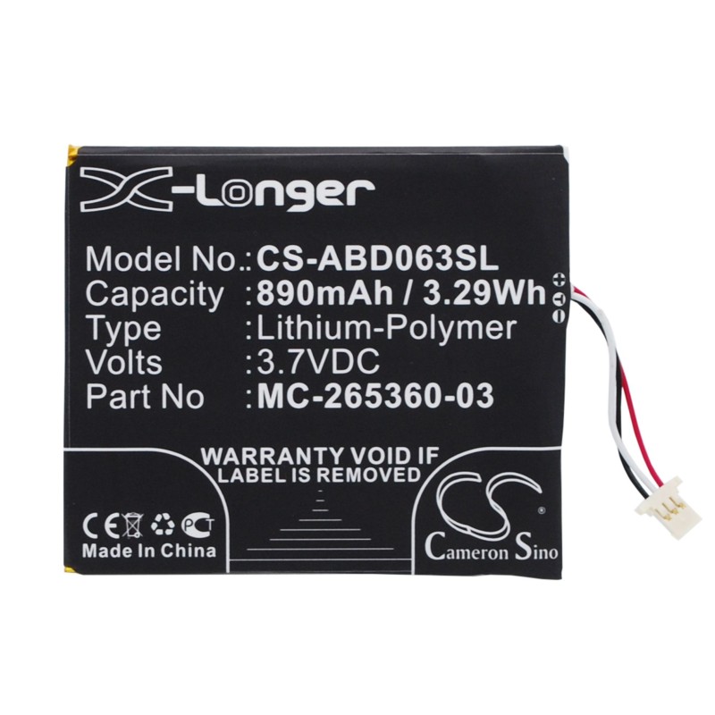 Batterie pour Amazon WP63GW (890 mAh/3.29 Wh, 3.7 V)