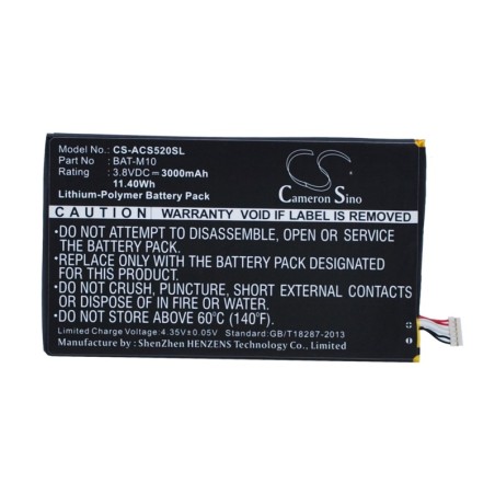 Batterie pour Acer Liquid S2 (3000 mAh/11.4 Wh, 3.8 V)