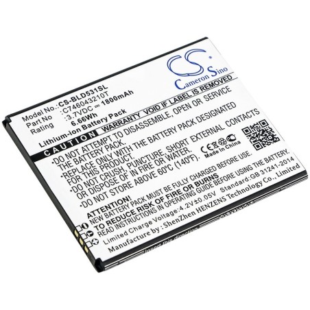 Batterie pour BLU D530K (1800 mAh/6.66 Wh, 3.7 V)