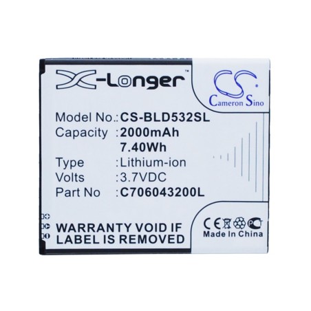 Batterie pour BLU Studio C Mini 5.0 (2000 mAh/7.4 Wh, 3.7 V)