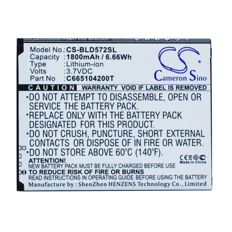 Batterie pour BLU D572 (1800 mAh/6.66 Wh, 3.7 V)