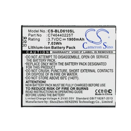 Batterie pour BLU D610 (1900 mAh/7.03 Wh, 3.7 V)