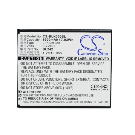 Batterie pour Lenovo A6000 DUAL SIM (1900 mAh/7.03 Wh, 3.7 V)