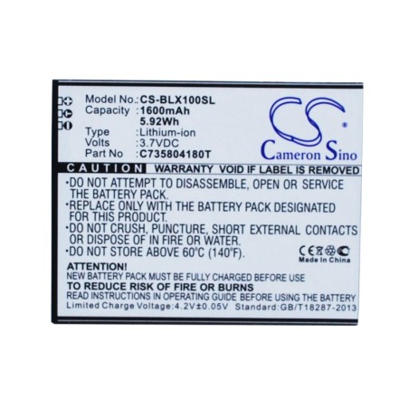 Batterie pour BLU L100i (1600 mAh/5.92 Wh, 3.7 V)