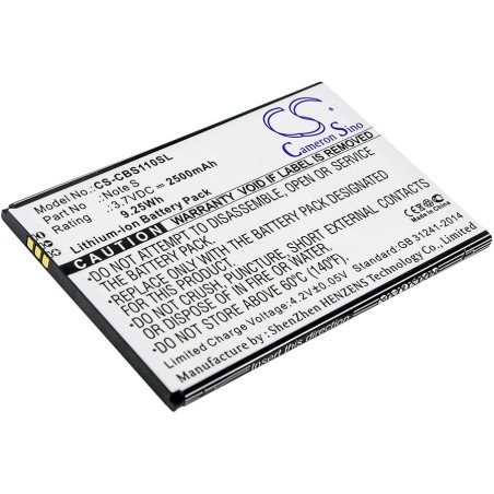 Batterie pour Cubot Note S (2500 mAh/9.25 Wh, 3.7 V)