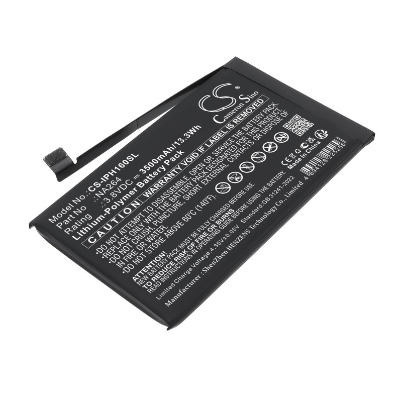 Batterie pour Apple iPhone 16 (3500 mAh/13.3 Wh, 3.8 V)