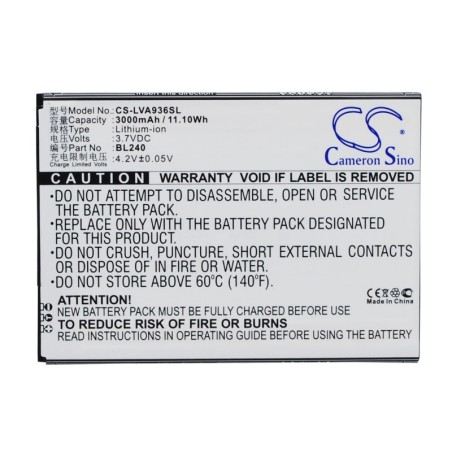 Batterie pour Lenovo A936 (3000 mAh/11.1 Wh, 3.7 V)