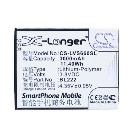 Batterie pour Lenovo S660 (3000 mAh/11.4 Wh, 3.8 V)