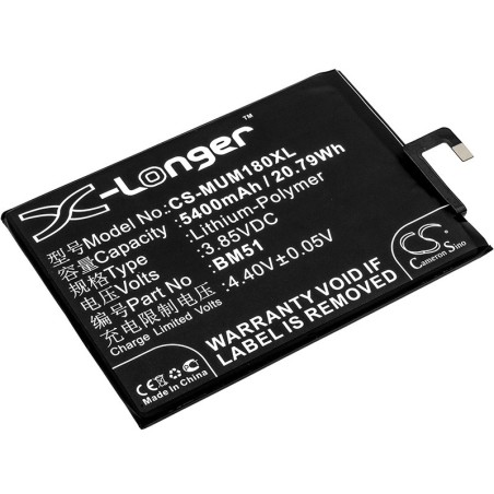 Batterie pour Xiaomi Mi Max 3 (5400 mAh/20.79 Wh, 3.85 V)