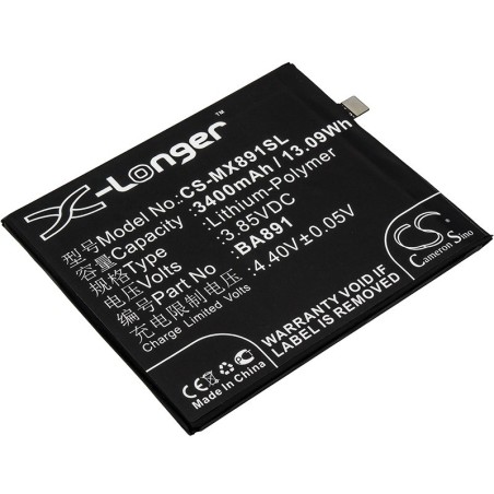 Batterie pour MeiZu 15 Plus (3400 mAh/13.09 Wh, 3.85 V)