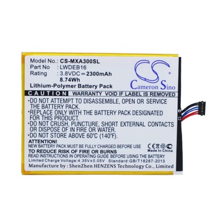 Batterie pour Micromax LWDEB16 (2300 mAh/8.74 Wh, 3.8 V)