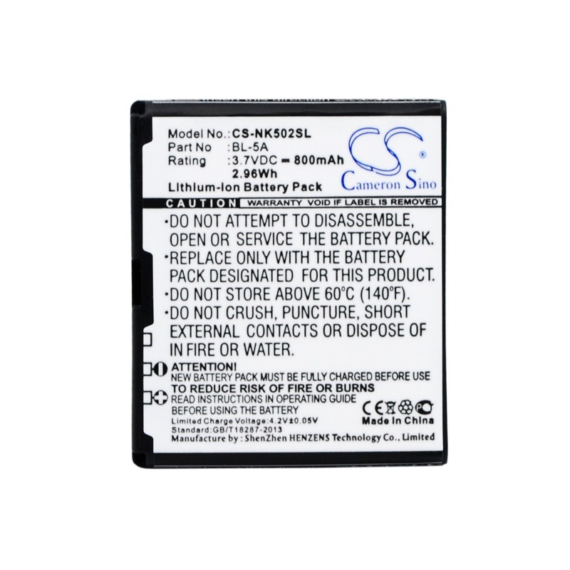 Batterie pour Nokia BL-5A (800 mAh/2.96 Wh, 3.7 V)