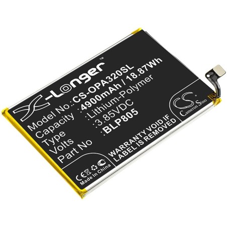Batterie pour Oppo BLP805 (4900 mAh/18.87 Wh, 3.85 V)