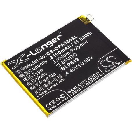 Batterie pour Oppo A1 Dual SIM (3100 mAh/11.94 Wh, 3.85 V)