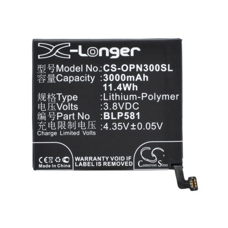 Batterie pour Oppo N3T (3000 mAh/11.4 Wh, 3.8 V)