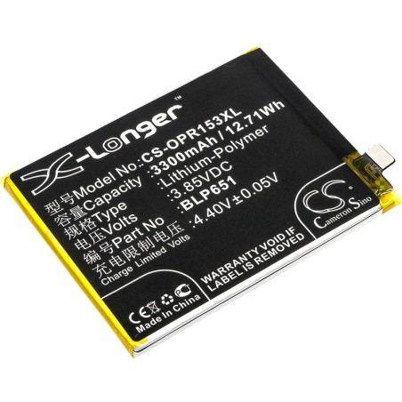 Batterie pour Oppo BLP651 (3300 mAh/12.71 Wh, 3.85 V)