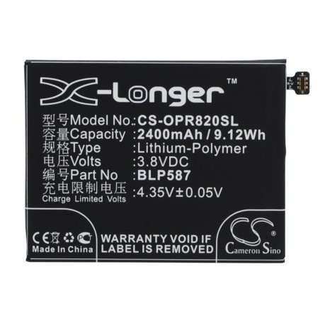 Batterie pour Oppo R1C (2400 mAh/9.12 Wh, 3.8 V)