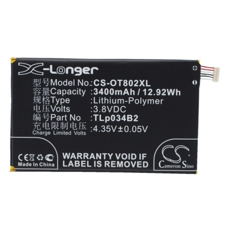 Batterie pour Alcatel One Touch Pop S9 (3400 mAh/12.92 Wh, 3.8 V)