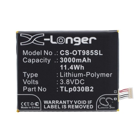 Batterie pour Alcatel One Touch Flash 2 (3000 mAh/11.4 Wh, 3.8 V)