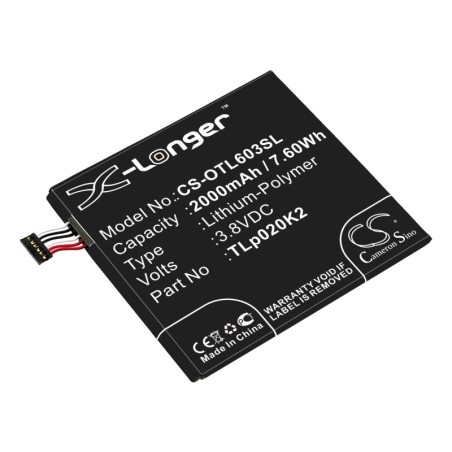 Batterie pour Alcatel TLp020K2 (2000 mAh/7.6 Wh, 3.8 V)