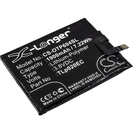 Batterie pour Alcatel OT-6044D (1900 mAh/7.22 Wh, 3.8 V)