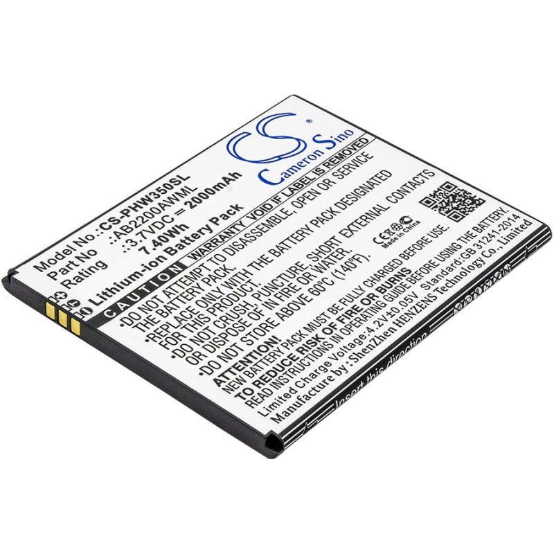 Batterie pour Philips W3500 (2000 mAh/7.4 Wh, 3.7 V)