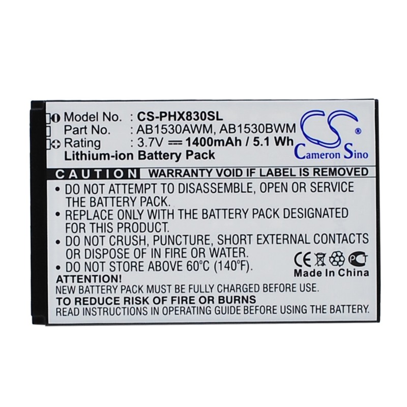 Batterie pour Philips Xenium X830 (1400 mAh/5.18 Wh, 3.7 V)