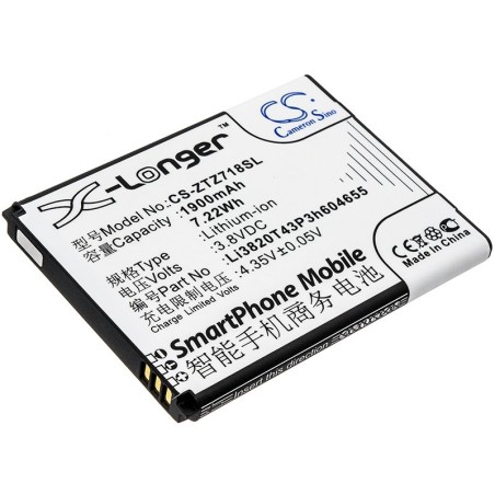 Batterie pour ZTE Jasper (1900 mAh/7.22 Wh, 3.8 V)