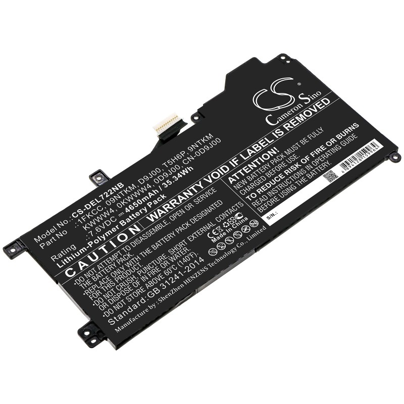 Batterie pour Dell 1FKCC (4650 mAh/35.34 Wh, 7.6 V)