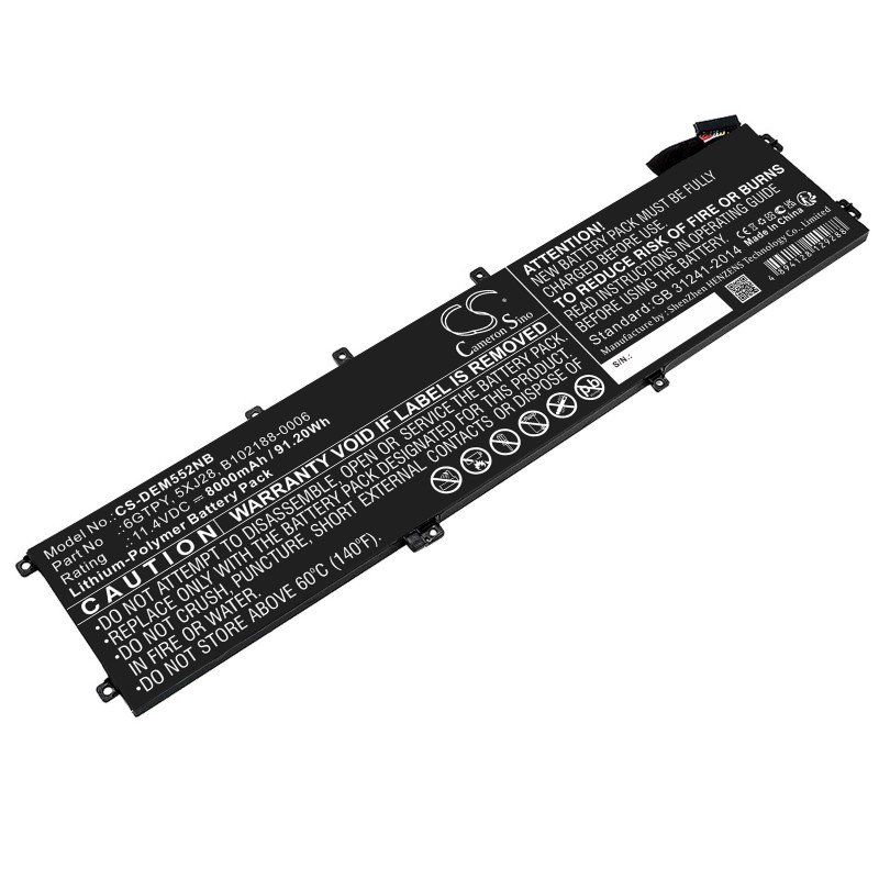 Batterie pour Dell 5D91C (8000 mAh/91.2 Wh, 11.4 V)